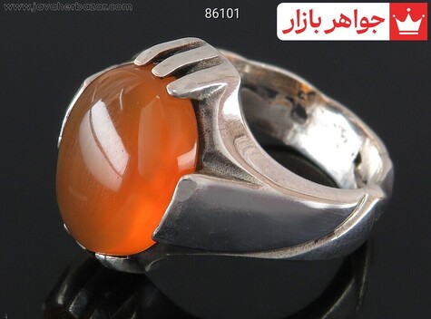 انگشتر نقره عقیق یمنی نارنجی پرتقالی مردانه [شرف الشمس]